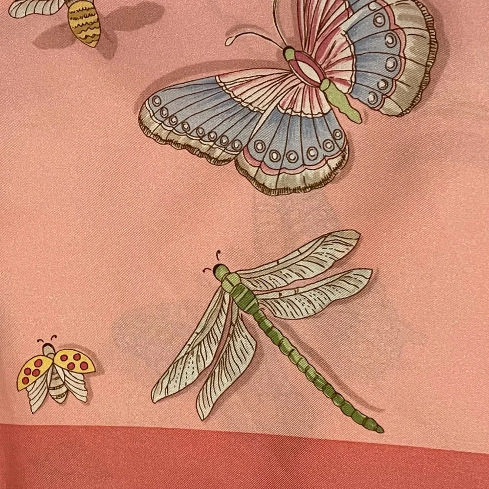 Beautiful scarf - Butterflies, dragonflies, & florals on a pink background